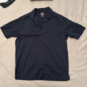 H&M button up shirt short sleeve navy blue
